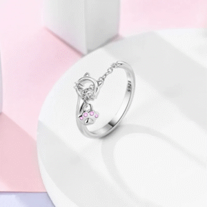 Anillo de plata huellita rosa